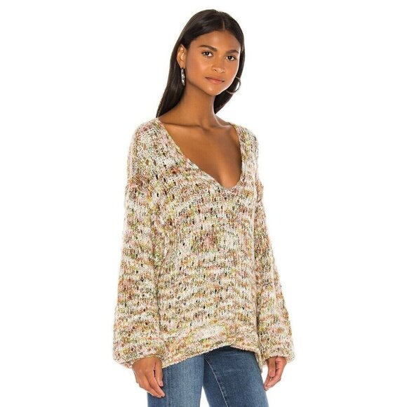 *Free People Oversized Chunky Knit V-Neck Sweater Rainbow Confetti size Small - Picture 3 of 10